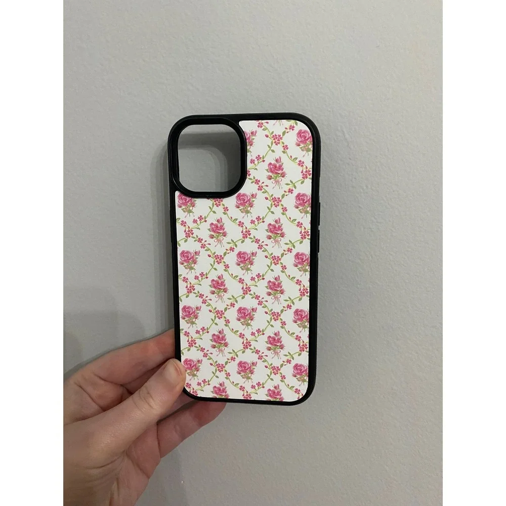 Floral Rose Phone Case iPhone 15 Pink White Vintage Cottagecore Bumper Case